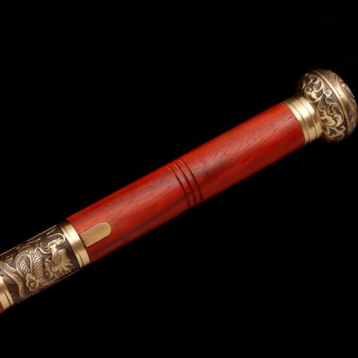 Red Chinese Dragon Cloud Cane Sword with Folded Steel Blade